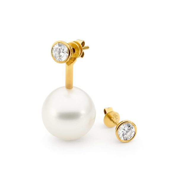 Yellow Gold, Pearl And Detachable Diamond Earrings