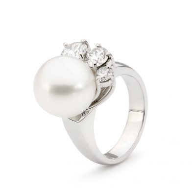 White Gold Pearl And Diamond Ring