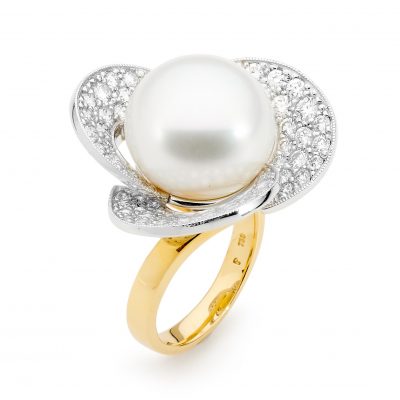 Yellow And White Gold, Pearl And Diamond Ring