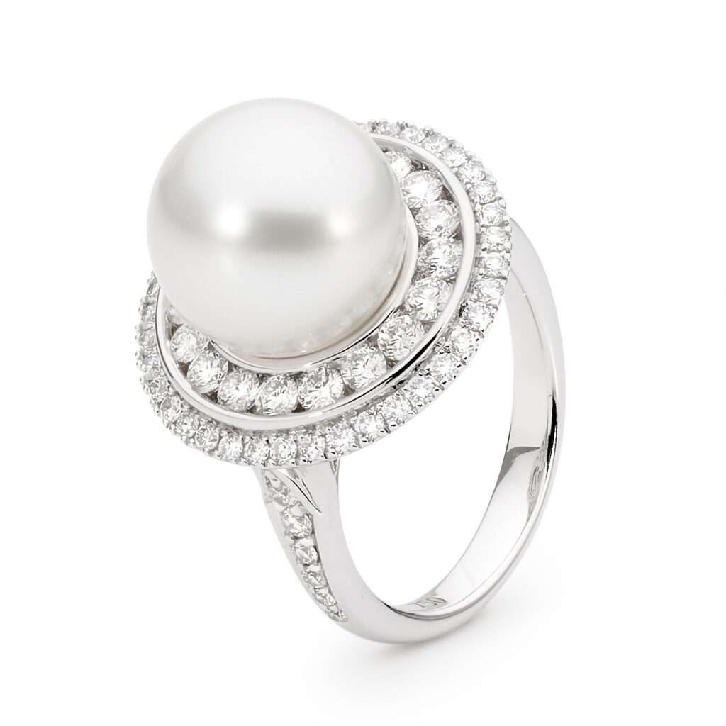 Double Diamond Halo Pearl Ring Allure South Sea Pearls
