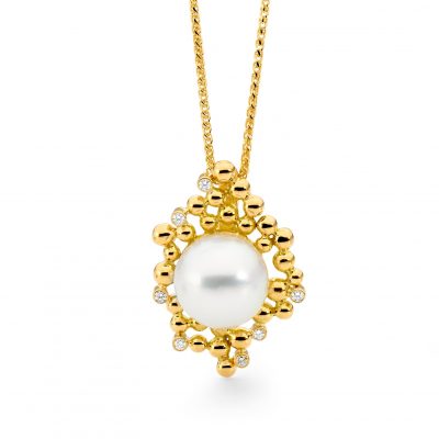 Yellow Gold Pearl And Diamond Pendant