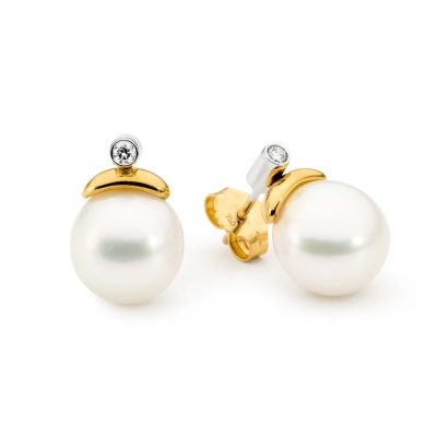Yellow Gold Pearl And Diamond Earrings