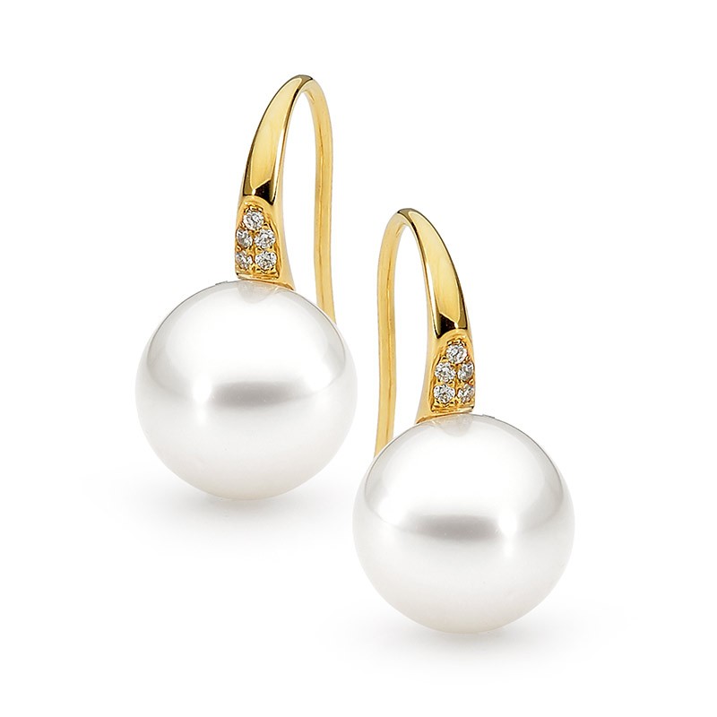 Plump Pavé Diamond and Pearl French Hook Earrings - Allure South Sea Pearls