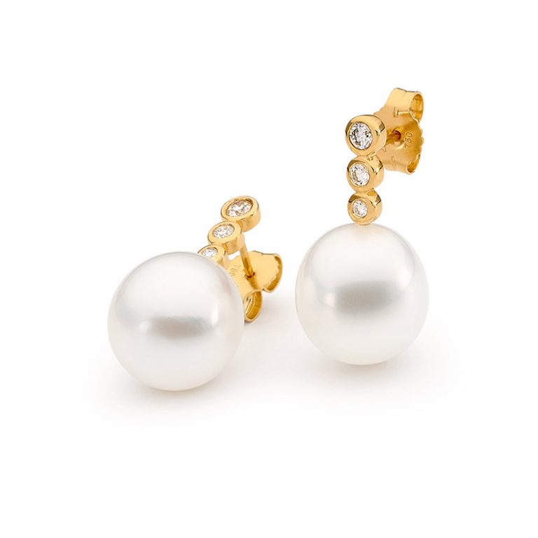 Claw Set Diamond and Detachable Pearl Huggies - Allure South Sea Pearls
