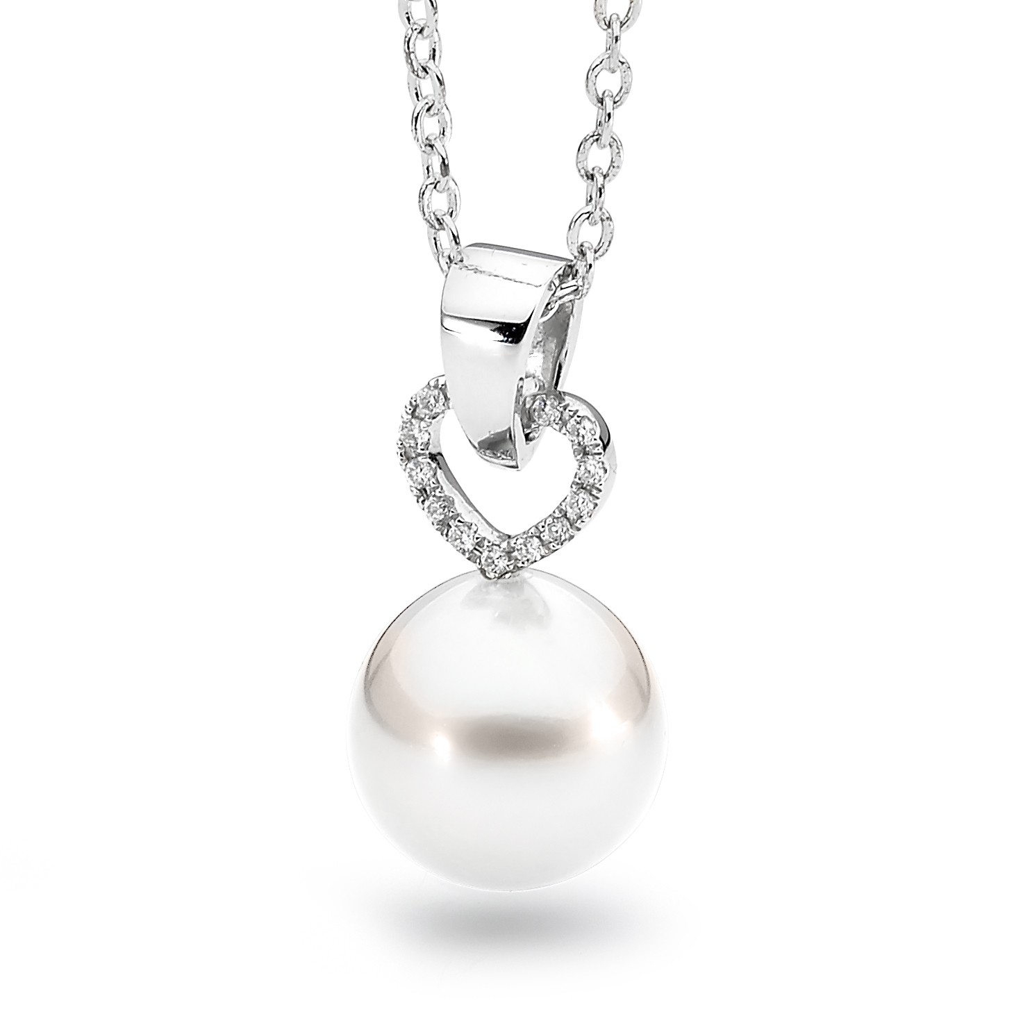 V Bale Diamond Set Heart Pearl Pendant - Allure South Sea Pearls