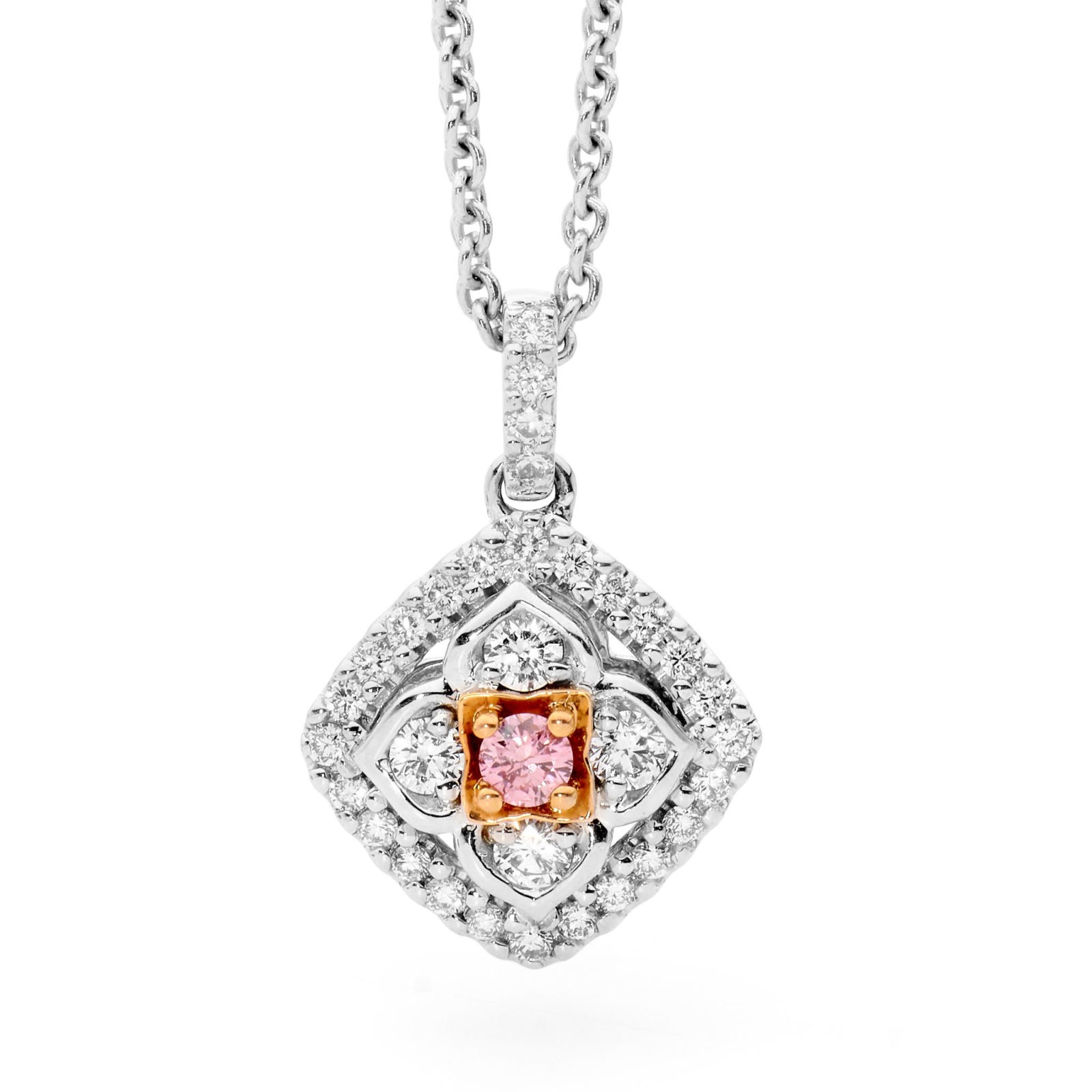 white and Argyle pink diamond pendant