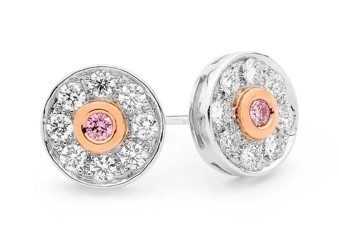 white and Argyle pink diamond stud earrings