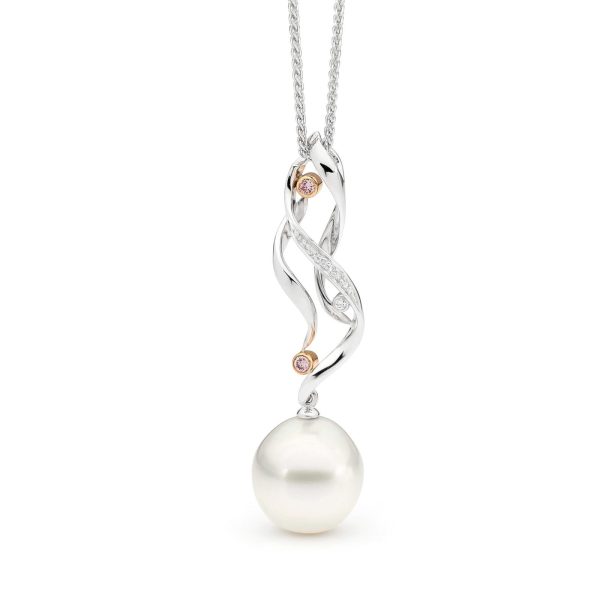 white and Argyle pink diamond and pearl pendant