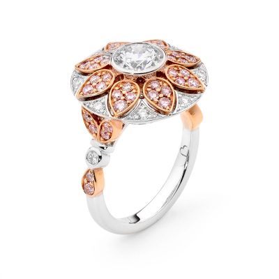 Art Deco white and Argyle pink diamond ring