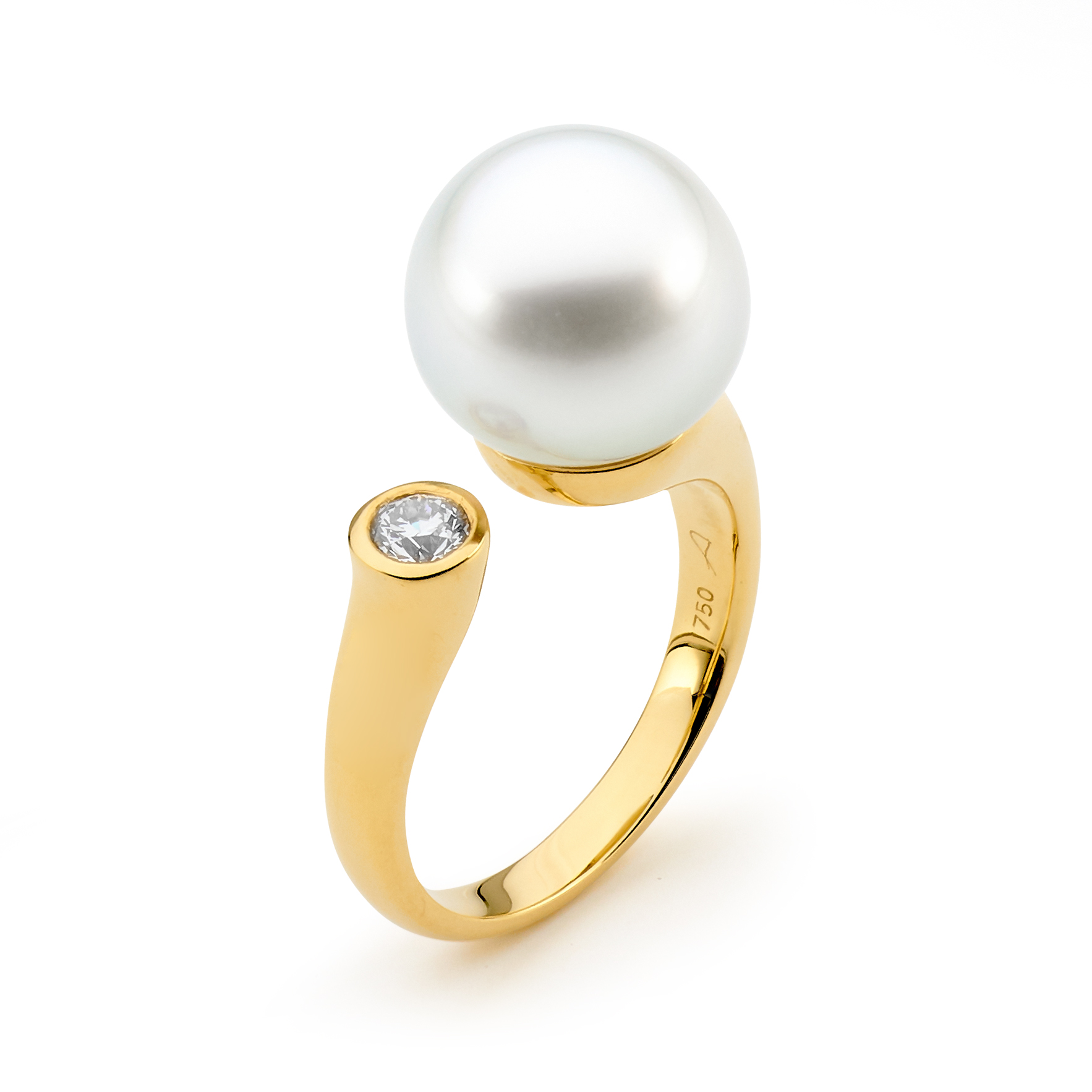 Bezel Set Diamond Split Pearl Ring - Allure South Sea Pearls