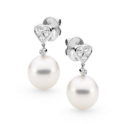 Diamond heart pearl earrings