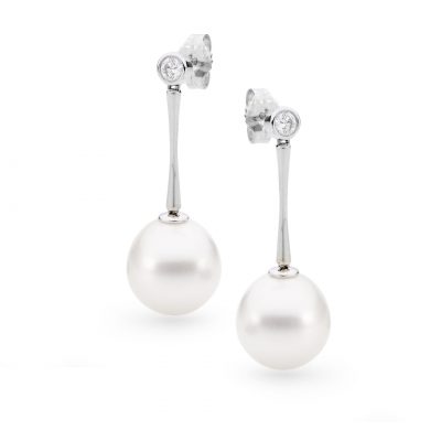 Diamond Pearl Bar Earrings