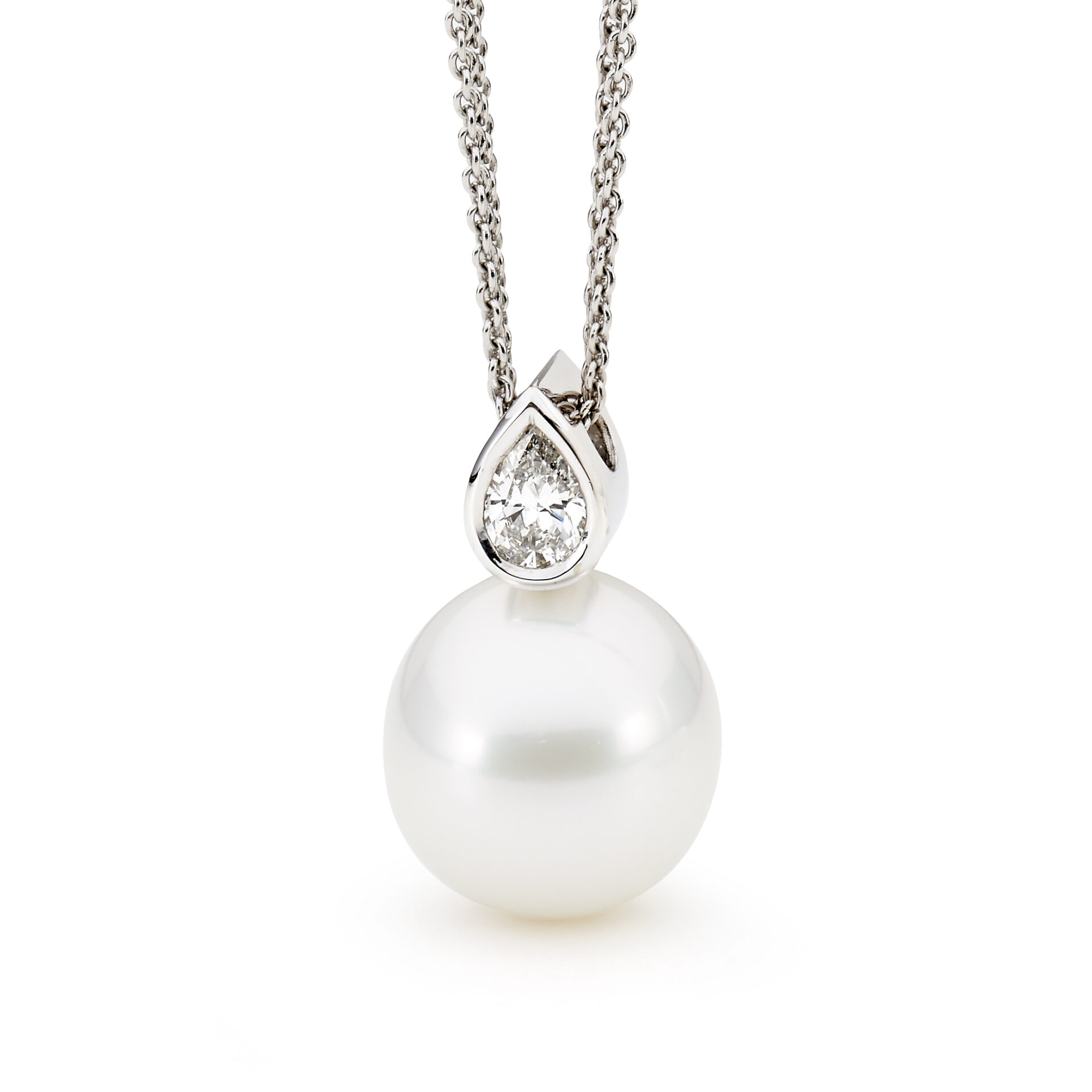 Teardrop Diamond and Pearl Pendant - Allure South Sea Pearls