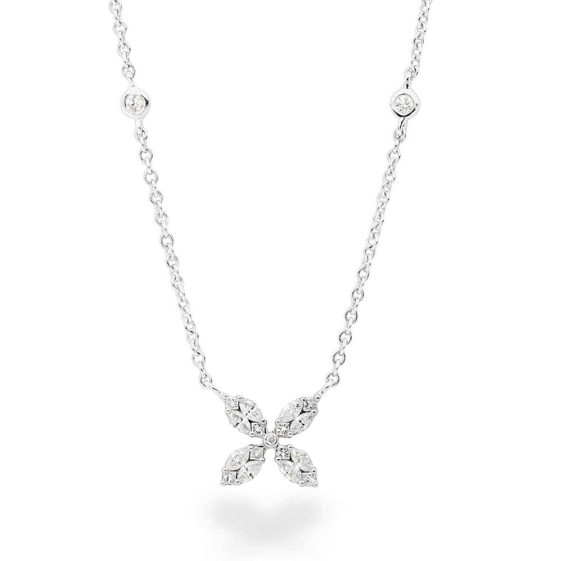 White Gold Diamond Petal Necklet - Allure South Sea Pearls