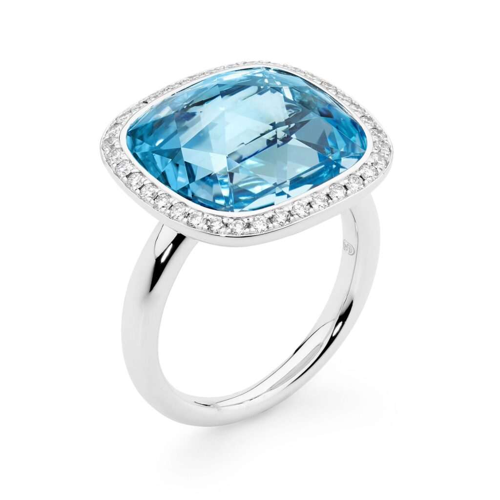 Blue Topaz Halo Ring Allure South Sea Pearls