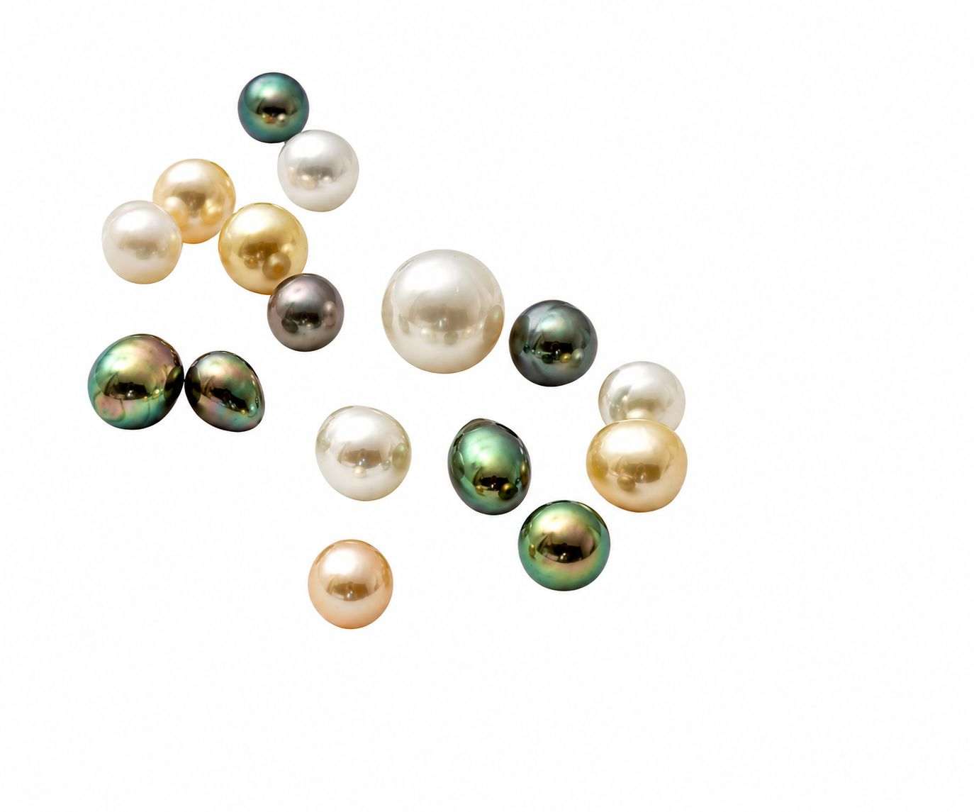 Mixed South Sea pearls in white, gold and Tahitian tones