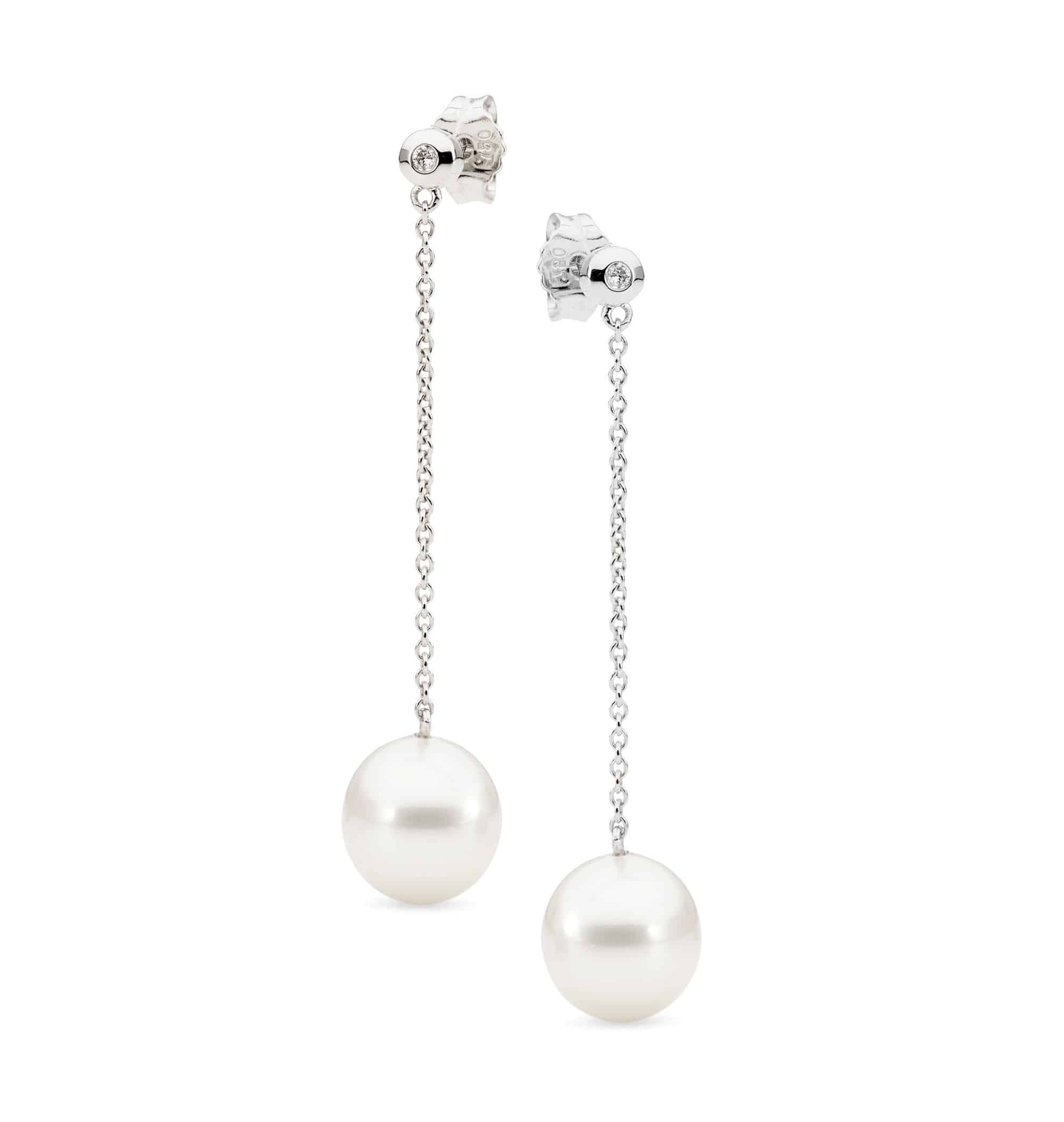 Bezel Set Chain Pearl Earrings