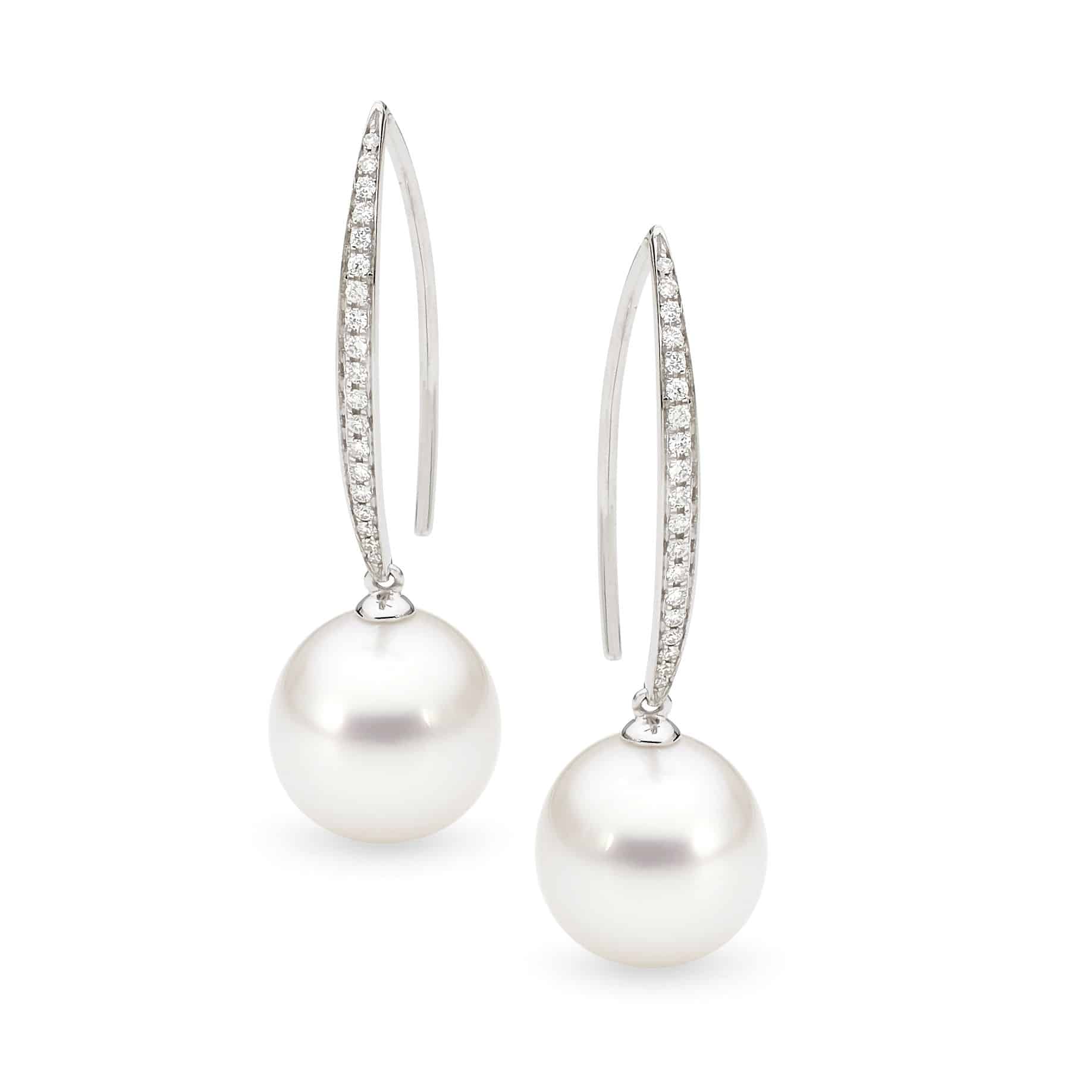 Pavé Diamond Set Marquise Hook Pearl Earrings