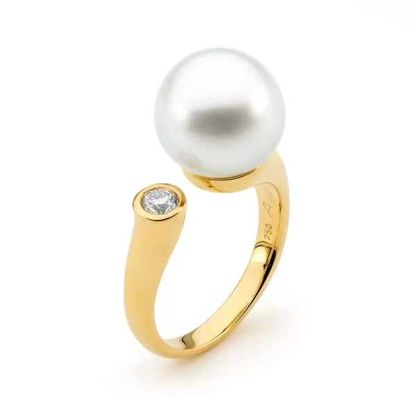 Bezel Diamond Pearl Ring